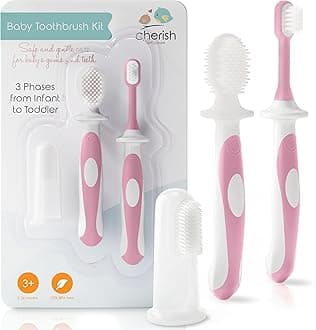0-2 Years Toothbrush Kit - Safety-Tested & BPA-Free 3-Pack (Finger, Silicone, Toddler Toothbrushes) - Baby's First Toothbrush Kit (Pink)