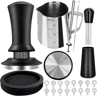 Coffee Tamper Set, Espresso Accessories Barista Kit, 51mm Espresso Tamper, WDT Tool, Whisk Pitcher (350ml), Latte Art Pen, Coffee Stirrer, Tamper Mat, 16 Pieces Coffee Stencils