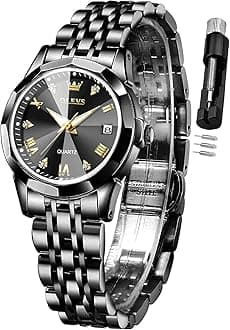 Womens Watch Fashion Dress Diamond Female Watches for Ladies Analog Quartz Stainless Steel Waterproof Luminous Day Date Two Tone Wristwatch