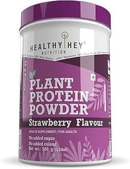 Plant Protein Powder, Vegan Protein, Low Net Carbs, Non Dairy, Gluten Free, Lactose Free, No Sugar Added, Soy Free, Non-GMO - 500gm (Strawberry)