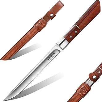 Huusk Fixed Blade Bushcraft Knife Hunting Knives with Wooden Sheath Full Tang Camping Knife Sharp Survival Knives for Men for Hiking Fishing Outdoor Adventure