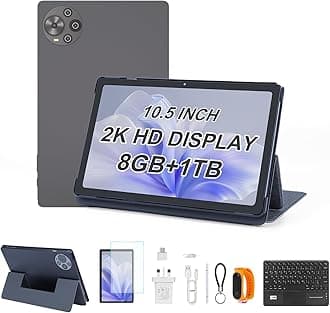 10.5 inch Tablet,8GB+1TB Tablet PC with Android 14,Dual SIM,5G LTE 1200x2000 Incell Screen LCD,Long Lasting Battery Tablet,CM10500 Plus (Gray)