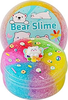 Bear Rainbow Snow Fizz Slime, Good Stretchy & Non-Sticky Crunchy Slime, Slime Party Favors for Kids, Slime Sensory Toys, Girls Gifts & Boys Gifts for Birthday Easter Hallowmas Christmas