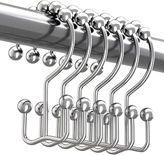 Titanker Shower Curtain Hooks Rings, Rust-Resistant Metal Double Glide for Bathroom Rods Curtains, Set of 12 - Chrome