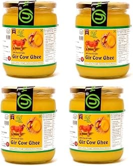 Yugmantra Organic Foods Pure Natural A2 Desi Cow Ghee from Grass Fed Gir Cows, Bilona Method-Curd Churned-Golden, Grainy & Aromatic, Keto Friendly -500 Ml x 4