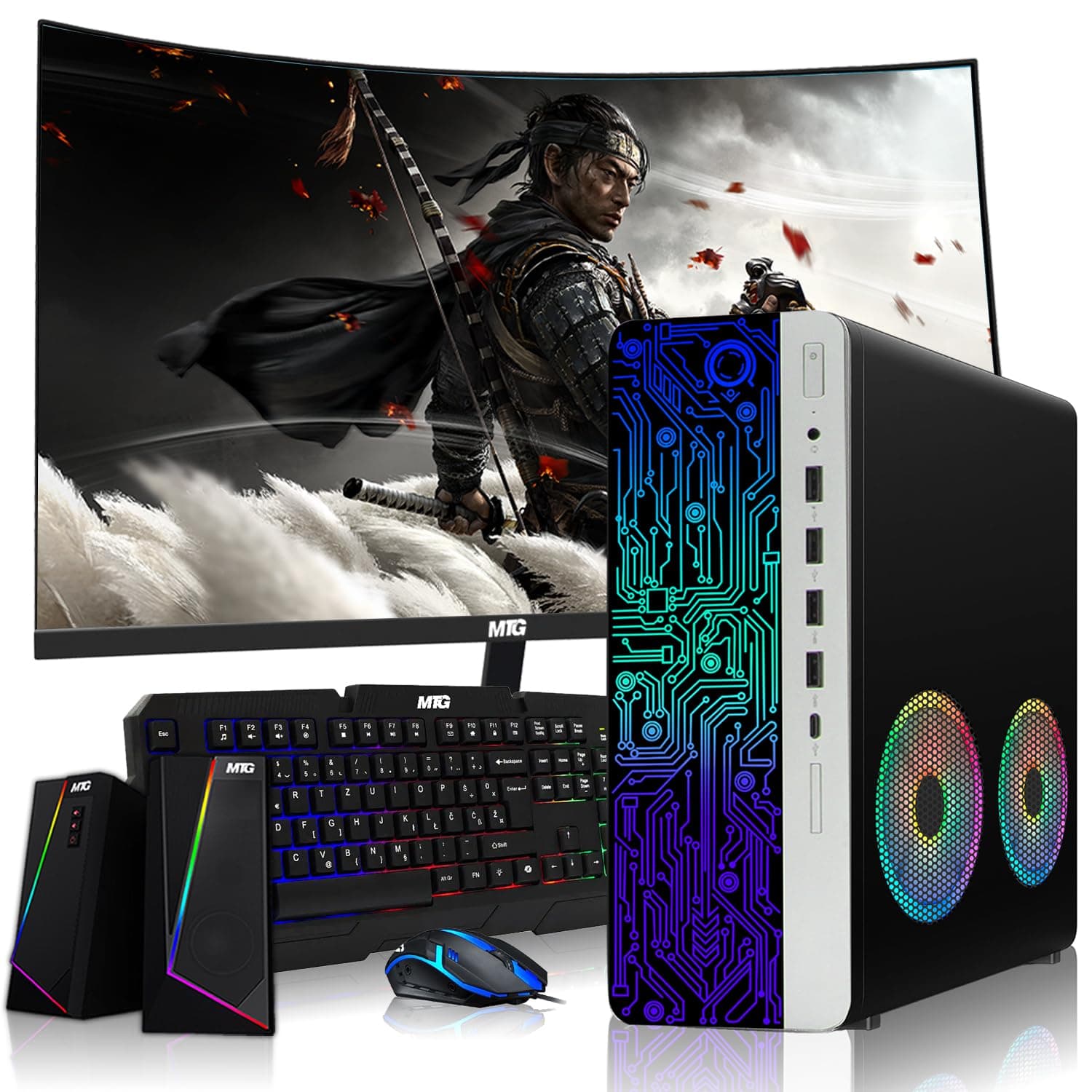 HP G4 Desktop Computer PC AMD Pro A10-9700 R7, 8GB RAM, 1TB SSD, 27-inch Curved Monitor, RGB Speaker, RGB Keyboard with AI-Enabled Copilot Key, Mouse, 2X ARGB Fan WiFi, Windows 11 (Renewed)