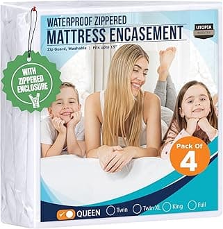 Utopia Bedding Mattress Protector Zippered Queen Size (Pack of 4), 100% Waterproof Bed Bug and Dust Mite Proof Mattress Encasement, Absorbent 6 Sided Mattress Cover
