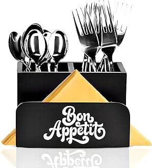 Enginereed Wood Cutlery holder with Napkin rack for Countertop Multipurpose Rack organzier Spoon Kitchen Organizer rack for Kitchen Dining table, Restaurant (Black)