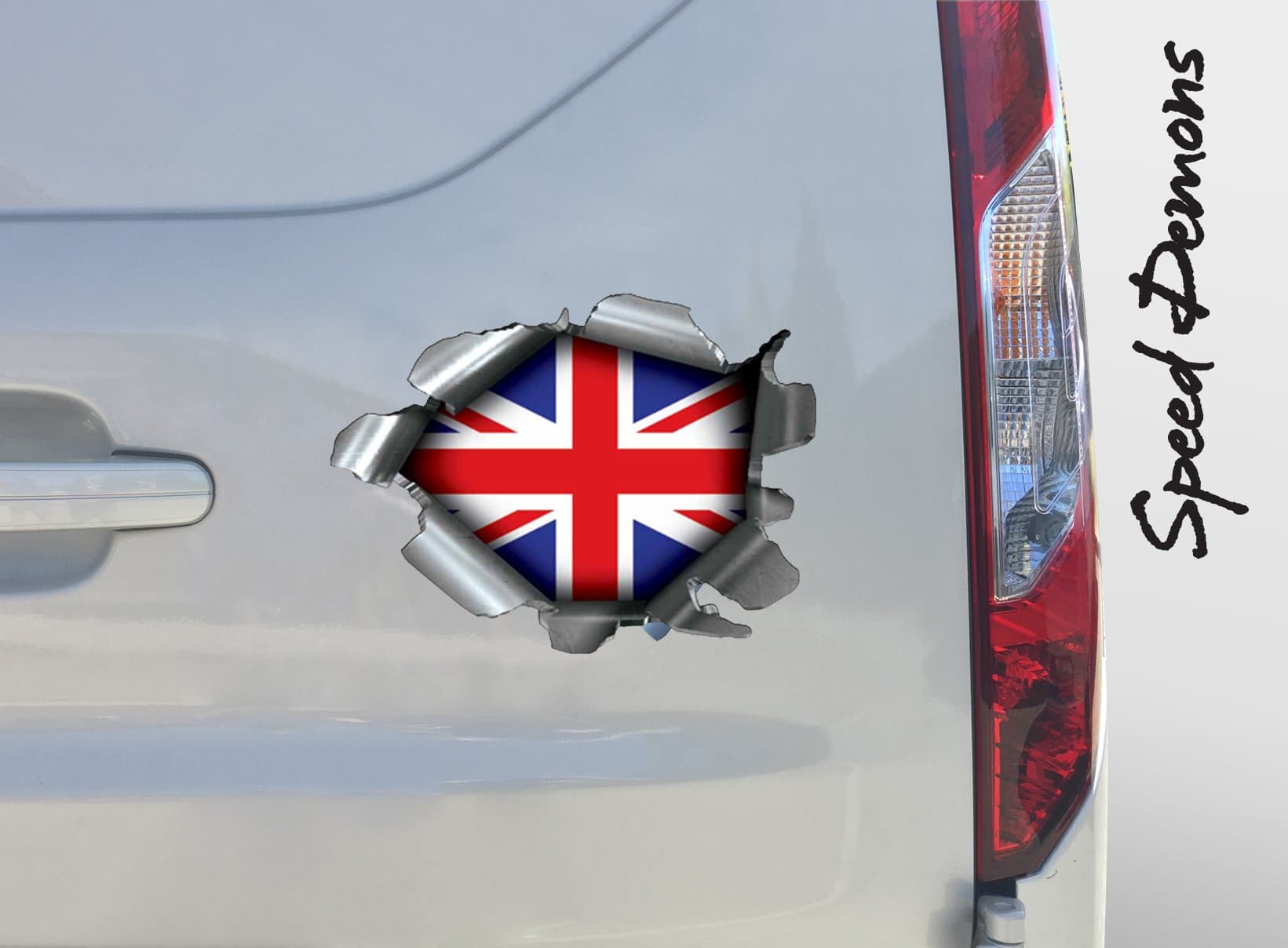 Extra Large Speed Demons Pride Burst RIP Torn Tear Sticker Graphic SELF Adhesive for Any Surface Including LAPTOPS and Cars - Union Jack Flag - Automotive Grade Material NO Damage to Paint