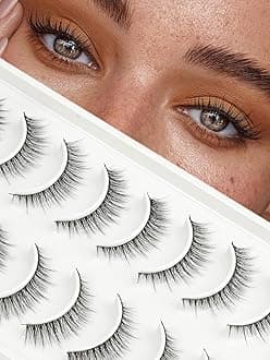 False Eyelashes Natural Look 10mm Short Very Small False Lashes Wispy with 0.10mm Thin Band Every Day Naturales Fake Eye Lash Strips 10 Pairs Pack by EMEDA (FR105)