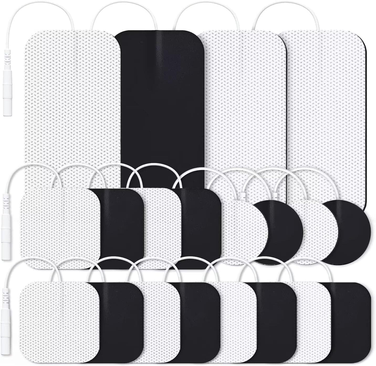 TENS Unit Replacement Pads Combination Set, 20 Packs Multiple Sizes Electrodes for TENS Unit, Reusable and Latex Free Pigtail TENS Pads for Multiple Pain Relief, 2mm Connector