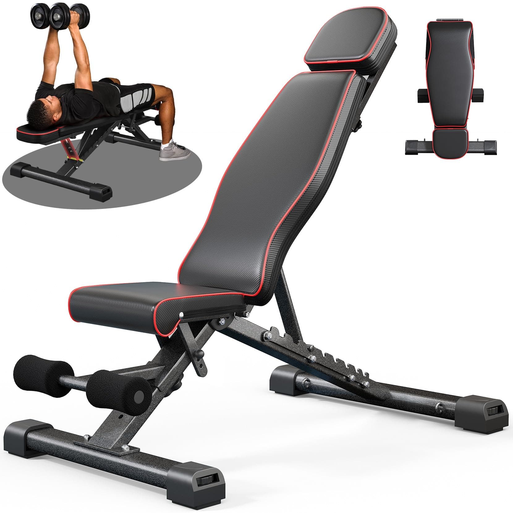 YOLEO 880LB Adjustable Weight Bench for Bench Press, MAX Foldable Weight Bench with Bench Press Stand/Extended Head for Home Gym/Full Body Workout 90 Degree Workout Bench User 6'56''(Max Version)