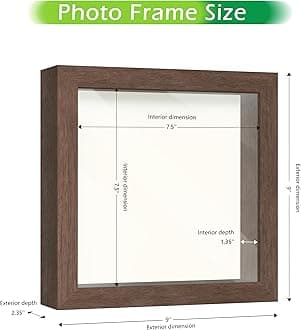 FrameWorks 8” x 8” Dark Oak Wooden Shadow Box Frame – Display Case with Soft Felt Back, Memory Box with Tempered Glass, Display Box with Elegant White Ball Push Pins, Wooden Flower Box