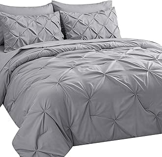 Queen Comforter Set Light Grey, 7 Pieces Pintuck Bed in A Bag, Premium Gray Comforter Queen Size, Pinch Pleat Bedding Sets with Comforter, Sheets, Pillowcases & Shams