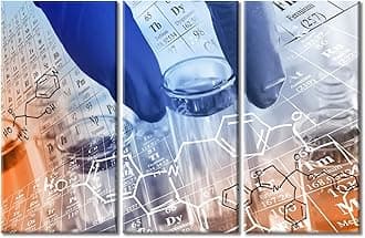 TUMOVO Canvas Wall Art Chemical Equations and Periodic Table Background Artwork Pictures Black and White Wall Art 3 Panel Home Decor Clinical Laboratory Framed Ready to Hang (42" Wx28 H)