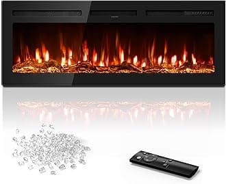 50 inch Electric Fireplace in-Wall Recessed and Wall Mounted with Remote Control, 1500/750W Fireplace Heater (60-99°F Thermostat) with 12 Adjustable Color, Timer, Log and Crystal