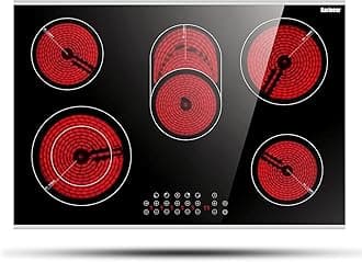 Karinear 30 Inch Electric Cooktop 5 Burners Electric Stove Ceramic Cooktop, Drop-in Electric Radiant Cooktop with Front and Back Metal Frame, Child Lock, Timer, 8400W, 220-240V, Hard Wire, No Plug