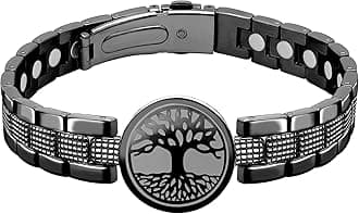 JEROOT Magnetic Bracelets for Men, Titanium Steel Bracelet for Men with Double Row Magnets (6000Gauss Per Magnet)