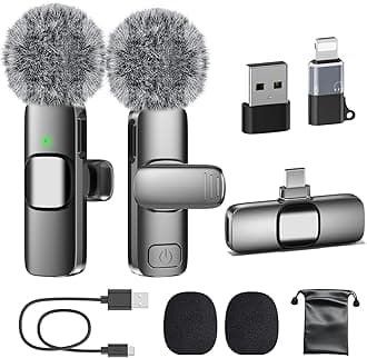 PoP voice USB C Mini Microphone for iPhone 16/15/14/Android, Wireless Lavalier Microphone with Noise Reduction, Lapel Lav Mic for Vlog YouTube TikTok Recording, 12H, 65ft