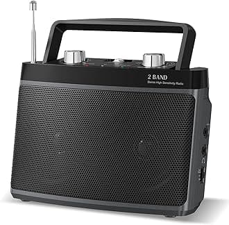AM FM Portable Radio Plug in Wall or Battery Powered for Home & Outdoor, Strong Reception & Stereo Sound, Easy to Use, Headphone Jack,Aux in,Small Gifts for Seniors Elderly （Black）