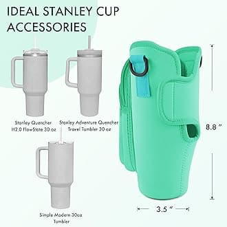 Water Bottle Carrier Bag with Phone Pocket for Stanley Cup 40/30 oz, Water Bottle Holder with Adjustable Strap& Straw Cover, Stanley Cup Accessories