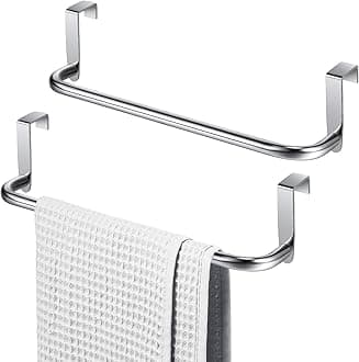 2 Pieces Metal Towel Bar Kitchen Cabinet Steel Towel Rack Bar for Hanging on Inside or Outside of Doors, Home Kitchen Bathroom(Silver)