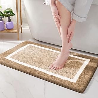 Color&Geometry Color G Bathroom Rug Mat, Ultra Soft and Water Absorbent Bath Rug, Bath Carpet, Machine Wash/Dry, for Tub, Shower, and Bath Room (16''x24'',Light Brown and White)