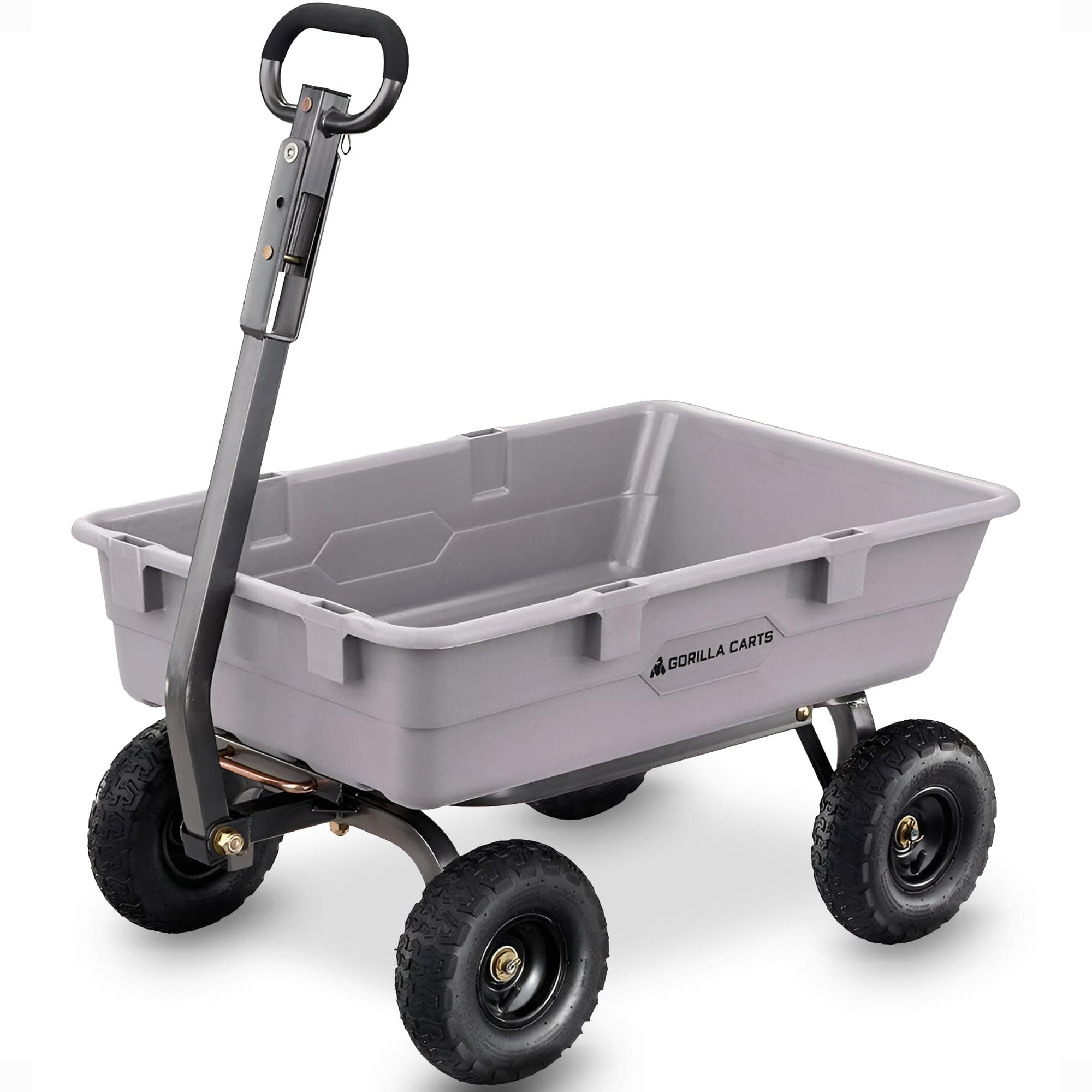 Gorilla Carts Heavy-Duty Poly Dump Cart, 5 Cu Ft Tub, 800 lb Haul Capacity, Gray – Towable Utility Wagon with Quick-Release Dumping & Pneumatic Tires for Yard, Landscaping and Gardening