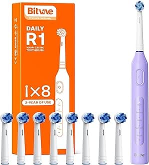 Electric Toothbrush for Adults and Children, Rotating Toothbrush with 8 Brush Heads, 60 Days Battery Life, 5 Modes, Purple, Daliy Toothbrush