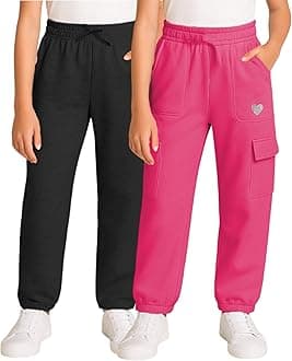 Real Love Girls Sweatpants - 2 Pack Lighweight Soft Fleece Cargo Pants & Jogger Sweatpants for Girls (Sizes 7-16)