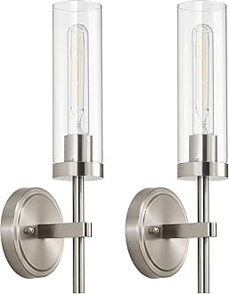 Brushed Nickel Hardwired Wall Sconces Set of 2, Modern Bathroom Sconces Vanity Light Fixture, Farmhouse Wall Mount Lamps for Mirror Living Room Bedroom Hallway