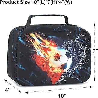 LEDAOU Lunch Bag Kids Insulated Lunch Box Boys Girls Insulated Reusable Lunch Bag for School Picnic Hiking Work(Soccer)