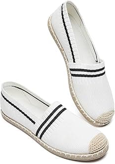 BABUDOG Womens Espadrilles Breathable Flats Shoes Mesh Slip on Loafers Soft White Flats