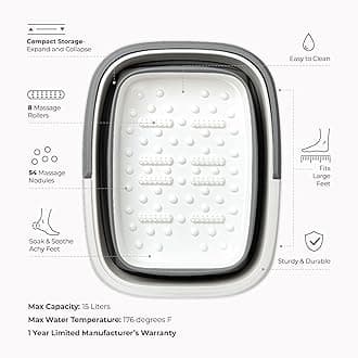 Mantello Collapsible Foot Bath Foot Soaking Tub | Portable Foot Spa Pedicure Bowl | Large Basin to Soak & Wash Feet | Folding Bucket with Carry Handle | White & Grey, Blue, Green [White & Grey]