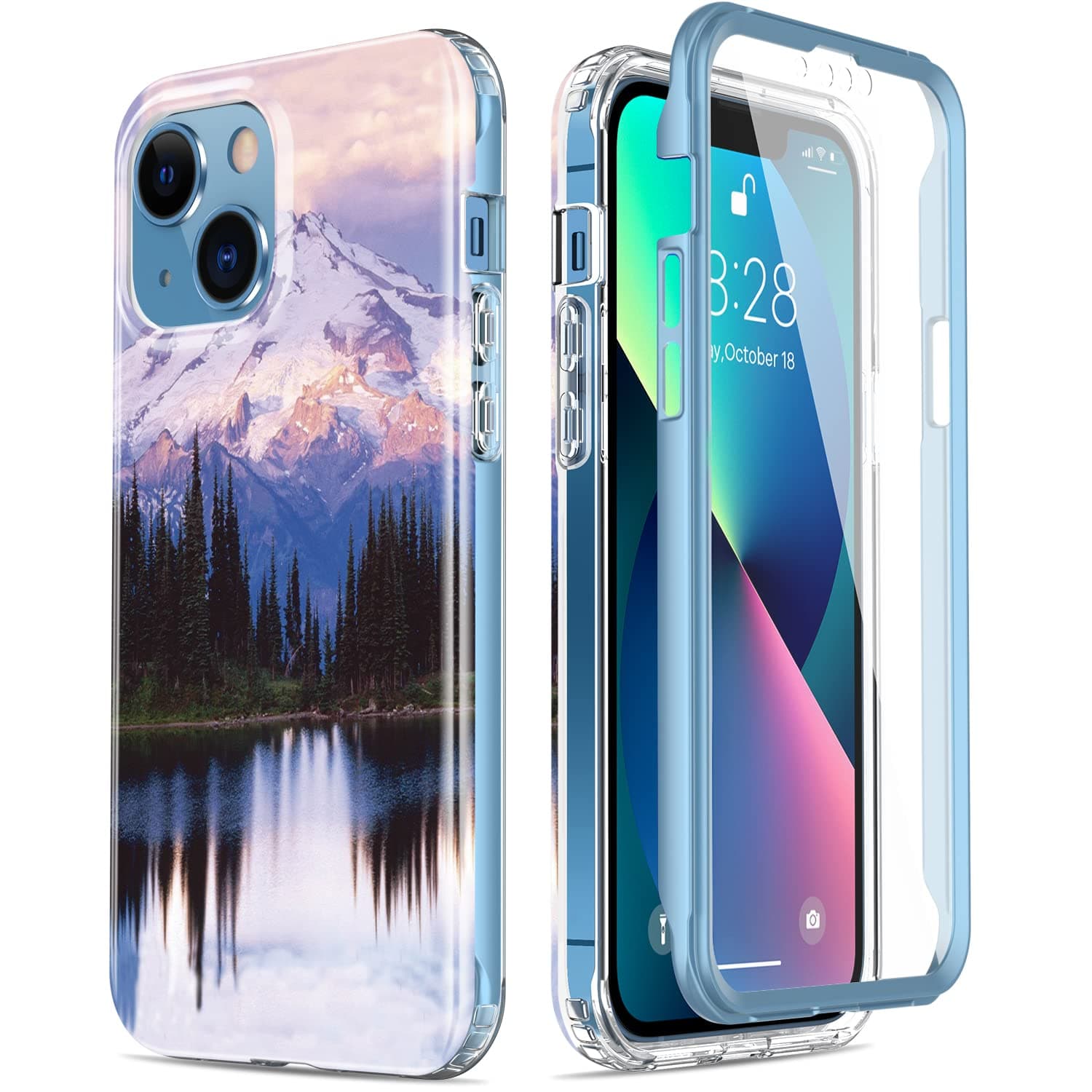 Esdot for iPhone 13 Case with Built-in Screen Protector,Military Grade Rugged Cover with Fashionable Designs for Women Girls,Protective Phone Case 6.1" Snow Mountain