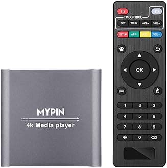 4K Media Player, MYPIN Digital MP4 Player for HDD/USB Drive/TF Card/H.265 MP4 PPT MKV AVI with Remote Control Support HDMI/AV/Optical Out and USB Mouse/Keyboard-HDMI up to 7.1 Surround Sound(Grey)