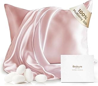 Bedsure 100% Mulberry Silk Pillowcase for Hair and Skin,Pink Silk Pillow Case with Hidden Zipper, Gifts for Women Men, King Size Single Pack,20x36 Inches