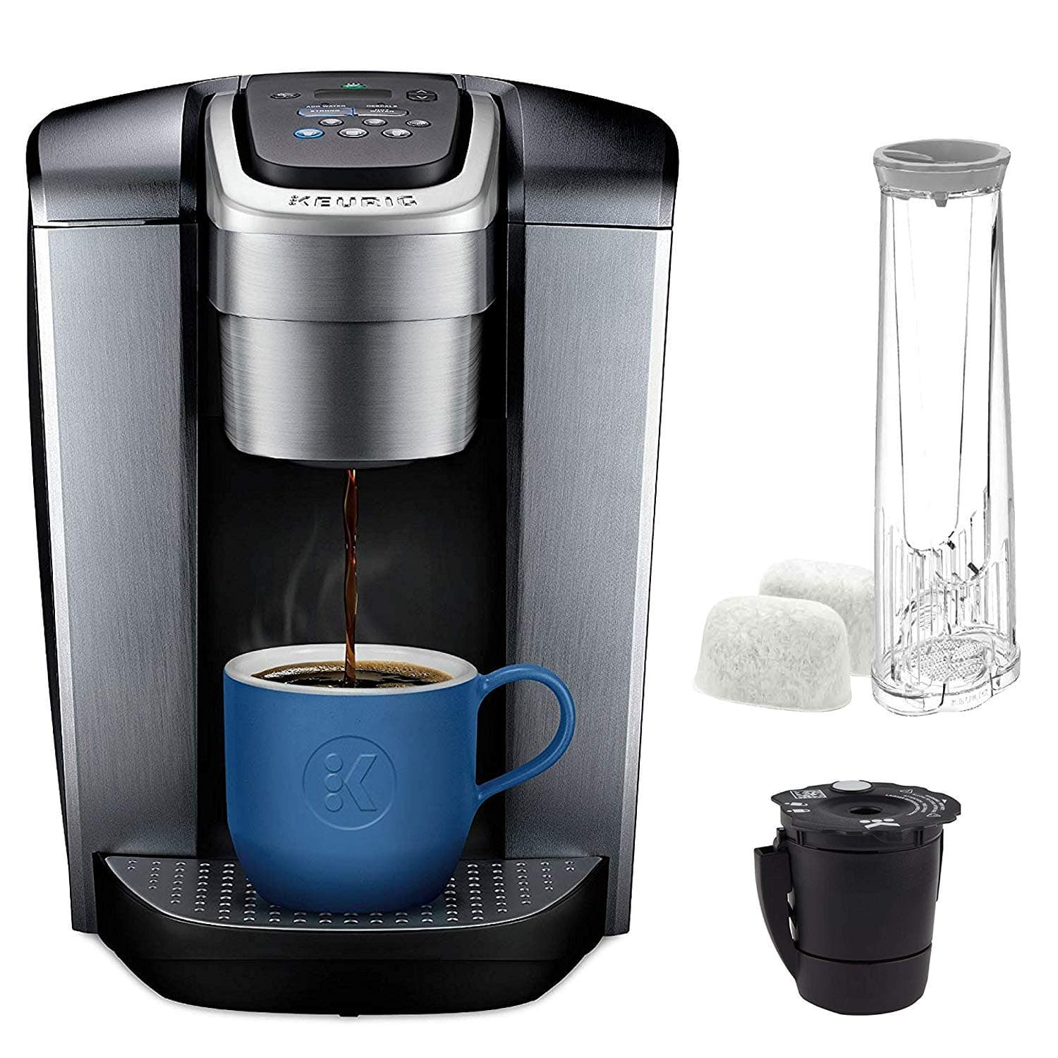 C K-Elite Maker, Single Serve K-Cup Pod Brewer, with Iced Coffee Capability, Extra Included, 75oz, Brushed Silver Plus Filter Bundle