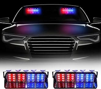 32 * 2 LED Red/Blue Dash Lights Emergency Lights Warning Strobe Lights 17 Modes for Interior Roof/Dash/Windshield with Suction Cups