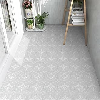 Peel and Stick Floor Tiles, Vinyl Flooring Self Adhesive Floor Tile, Waterproof for Bathroom Kitchen Living Room Grey White Pattern 20x20 cm 10 pcs