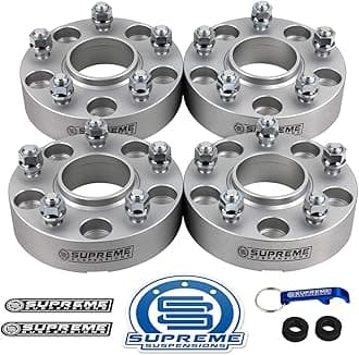 Supreme Suspensions - 4pc Set [Silver] 1.25" Hub Centric Wheel Spacers for Jeep Wrangler JK, Commander, Grand Cherokee WJ WK [BP: 5x5 / CB: 71.5mm / Studs: 1/2" x20] - 4 Tire Valve Caps Included