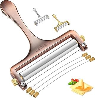 Sopito Cheese Slicer Stainless Steel With 3 Extra Wires Great for Cheddar, Gruyere, Raclette, Mozzarella Cheese Block, Adjustable Thickness, Copper