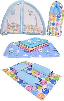 RBC RIYA R Baby Bed New Born Baby Bedding Set | Baby Sleeping Bag | Play Gym | Carry Bag | Baby Bed | Mattress | Nest Bed | Mosquito Net | Sleeping Essentials | Sheets (0-6 Months) (4PCS Set)
