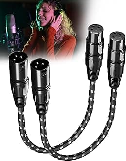 Short XLR Cables 10 inch 2 Pack，Nylong Braided Balanced Shielded Nylon Braided Cord with 3-Pin XLR Male to Female for Microphones, Mixer, Amplifier, Speaker Systems