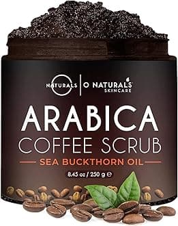 O Naturals Coffee Arabica Dead Sea Salt Body Scrub. 100% Natural Detoxifying, Battles Cellulite, Wrinkles, Stretch Marks & Varicose Veins. Enriched w/Sea Buckthorn. Vegan for Women & Men. 8.45 oz