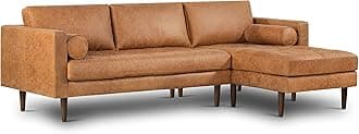 POLY & BARK Napa 104.5" Right-Facing Sectional Sofa – Cognac Tan Full-Grain Pure-Aniline Italian Leather, Feather-Down Cushions, Solid Wood Frame