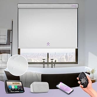 - Graywind Motorized Roller Shade Blinds 100% Blackout Shades Cordless Waterproof Remote Control Window Automated Blinds with Valance Custom Size for Smart Home and Office, White