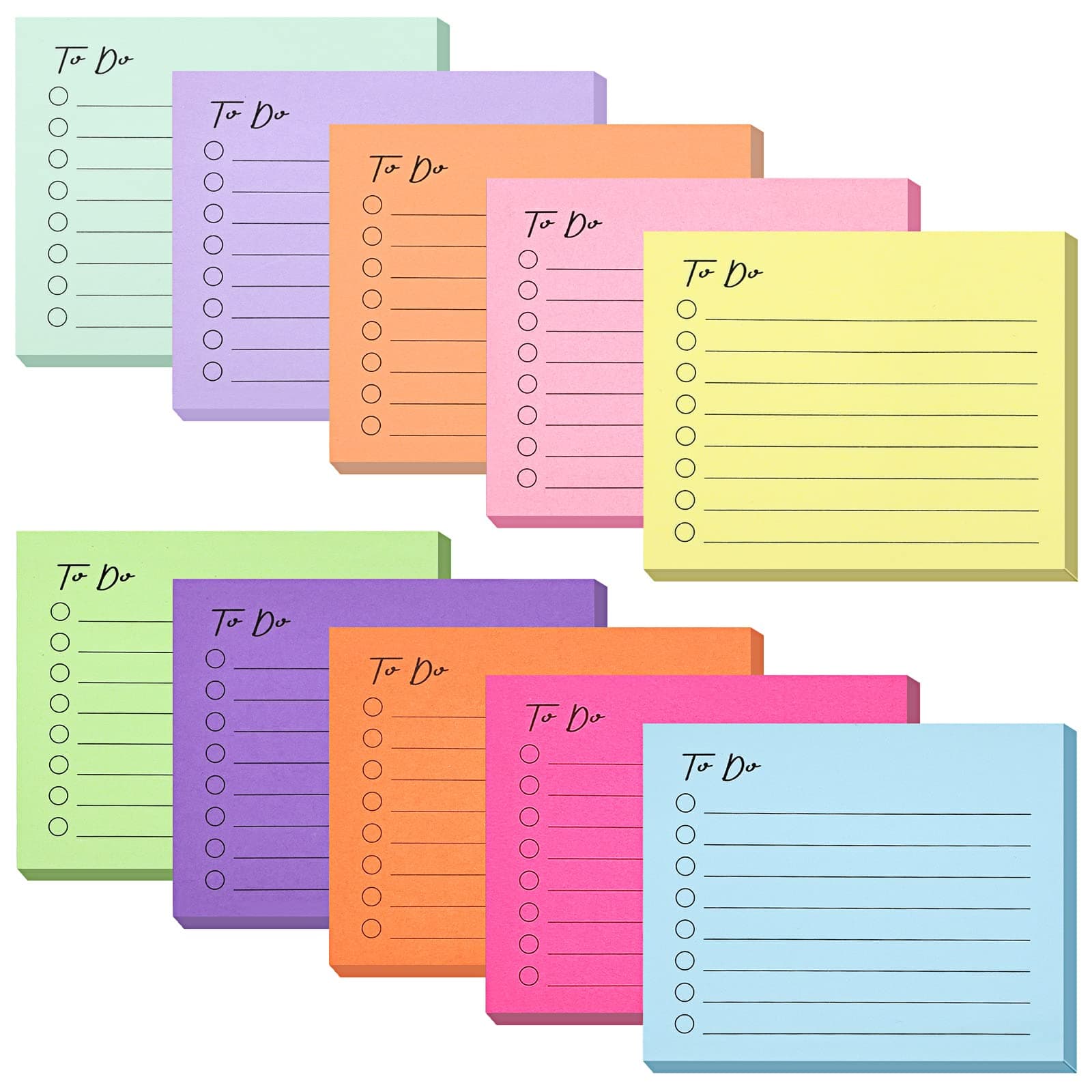 EOOUT 10 Pack to Do List Notepad Lined Sticky Notes, 3"x4", 500 Sheets, Sticky Notes with Lines, to Do List Planner, Square Sticky Notes for Office, Meeting, School, Home