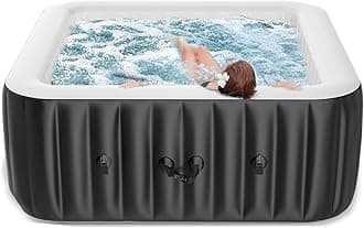 73"X73"X25" Hottub, 4-6 Person Inflatable Hot Tub, Portable Blow Up Hot Tub Square Portable Outdoor Spa with 130 Bubble Jets and Heater Pump, Filter