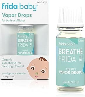 BreatheFrida Vapor Bath Drops – Eucalyptus & Lavender Essential Oils for Baby Congestion Relief – Organic, Sulfate-Free, 0.32 fl oz